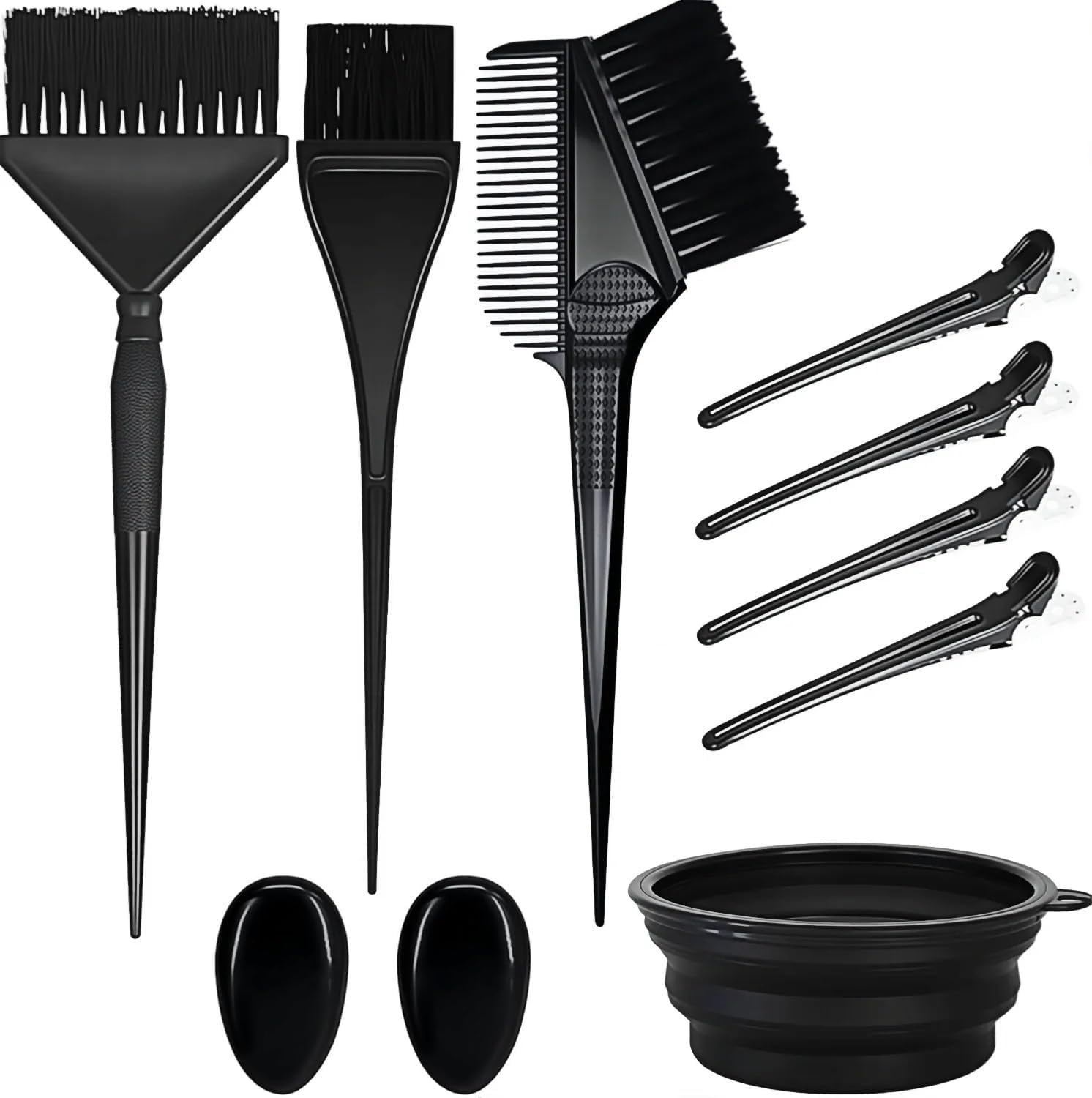 NOUSV professional hair bleach kit showing all ten coloring tools spread out for home salon use