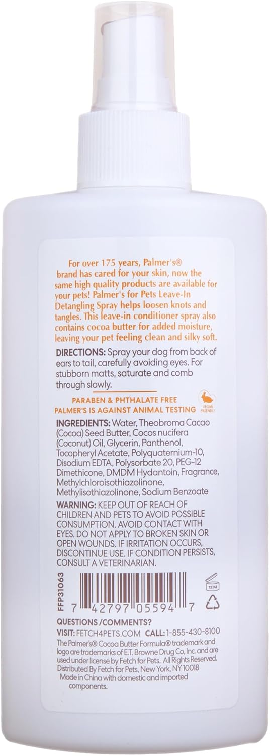 Pet conditioning spray for smooth and shiny dog coats.