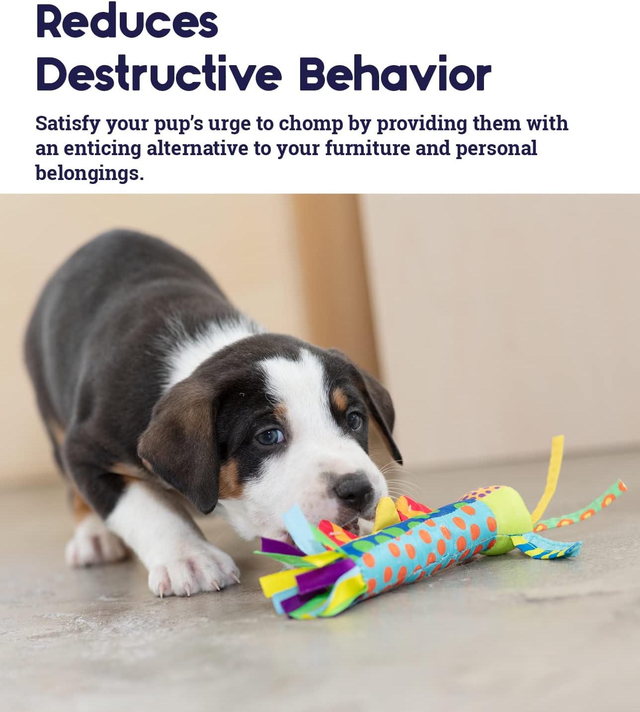 Non toxic fabric puppy teething toy with ribbon streamers on ends