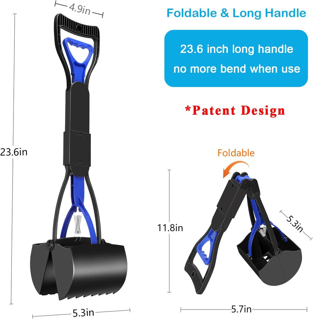 UPSKY long-handle pet waste picker unfolded showcasing the twenty three point six inch length for hygienic usage