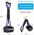 UPSKY long-handle pet waste picker unfolded showcasing the twenty three point six inch length for hygienic usage