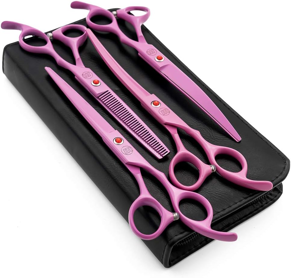 Moontay Professional 7.0" Dog Grooming Scissors Set, 4-pieces Straight, Upward Curved, Downward Curved, Thinning/Blending Shears for Dog, Cat and Pets, JP Stainless Steel, Purple - Image 9