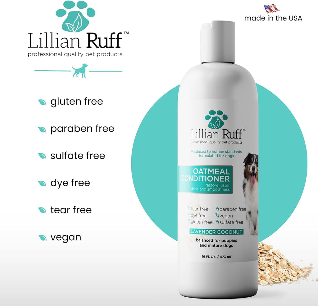 Lillian Ruff tear free and vegan oatmeal pet conditioning formula close up
