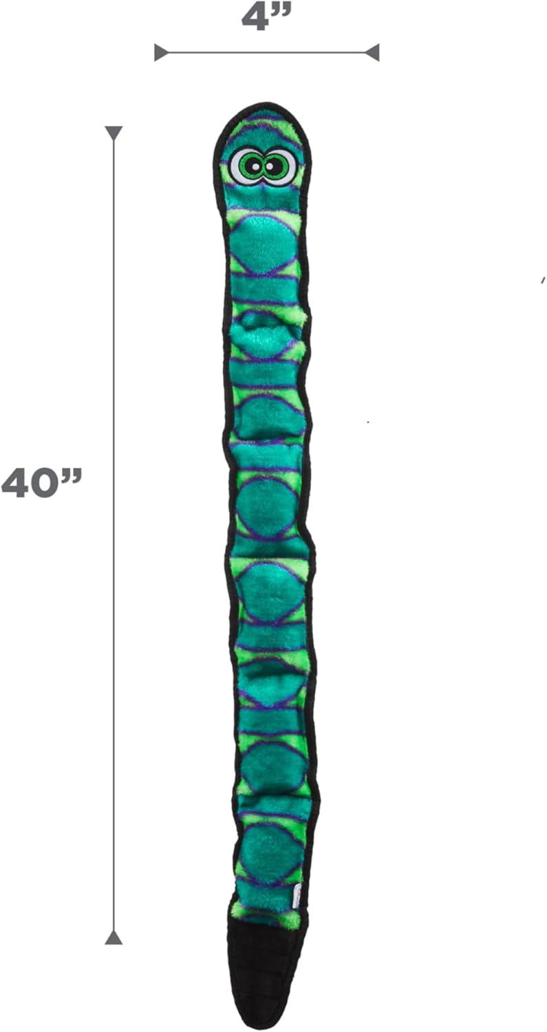 No mess stuffing-free plush snake pet toy close up layout