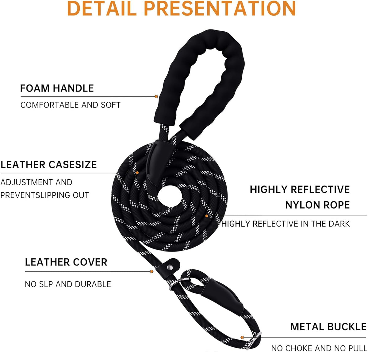 Keittpeet heavy duty dog training leash close up on the adjustable metal limit buckle stopper.