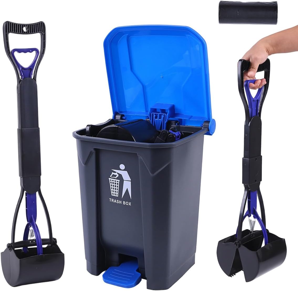 Pooper Scooper 2 Pack with 20 Litre Step Dog Poop Trash Can, 28" Long Handle Dog Poop Scoopers for Large Small Dogs Heavy Duty, Removable Inner Bucket for Outdoors, 50 Waste Bags Included (Green) - Image 10