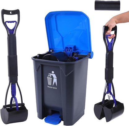 Pooper Scooper 2 Pack with 20 Litre Step Dog Poop Trash Can, 28" Long Handle Dog Poop Scoopers for Large Small Dogs Heavy Duty, Removable Inner Bucket for Outdoors, 50 Waste Bags Included (Green) - Image 10