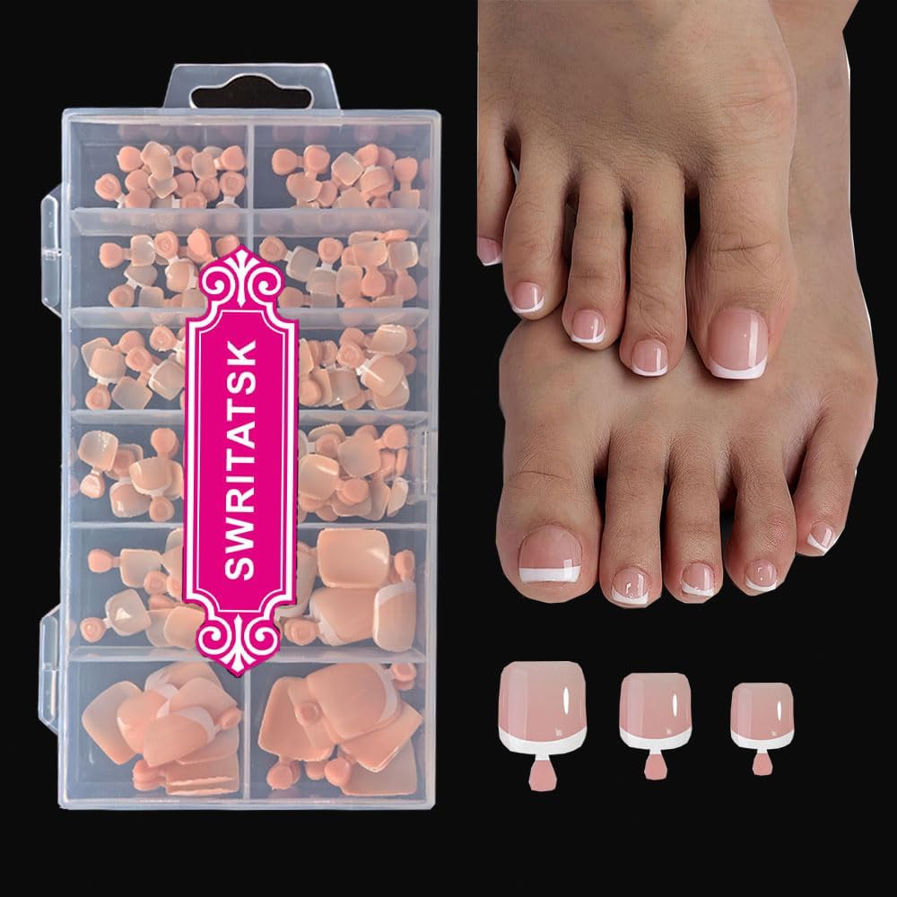 SWRITATSK French press on toenails set with nude tips for a professional home pedicure