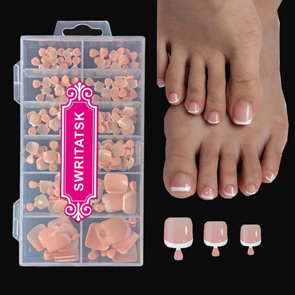 SWRITATSK French press on toenails set with nude tips for a professional home pedicure