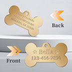 Overket custom engraved brass dog name tag showing legible contact information layout