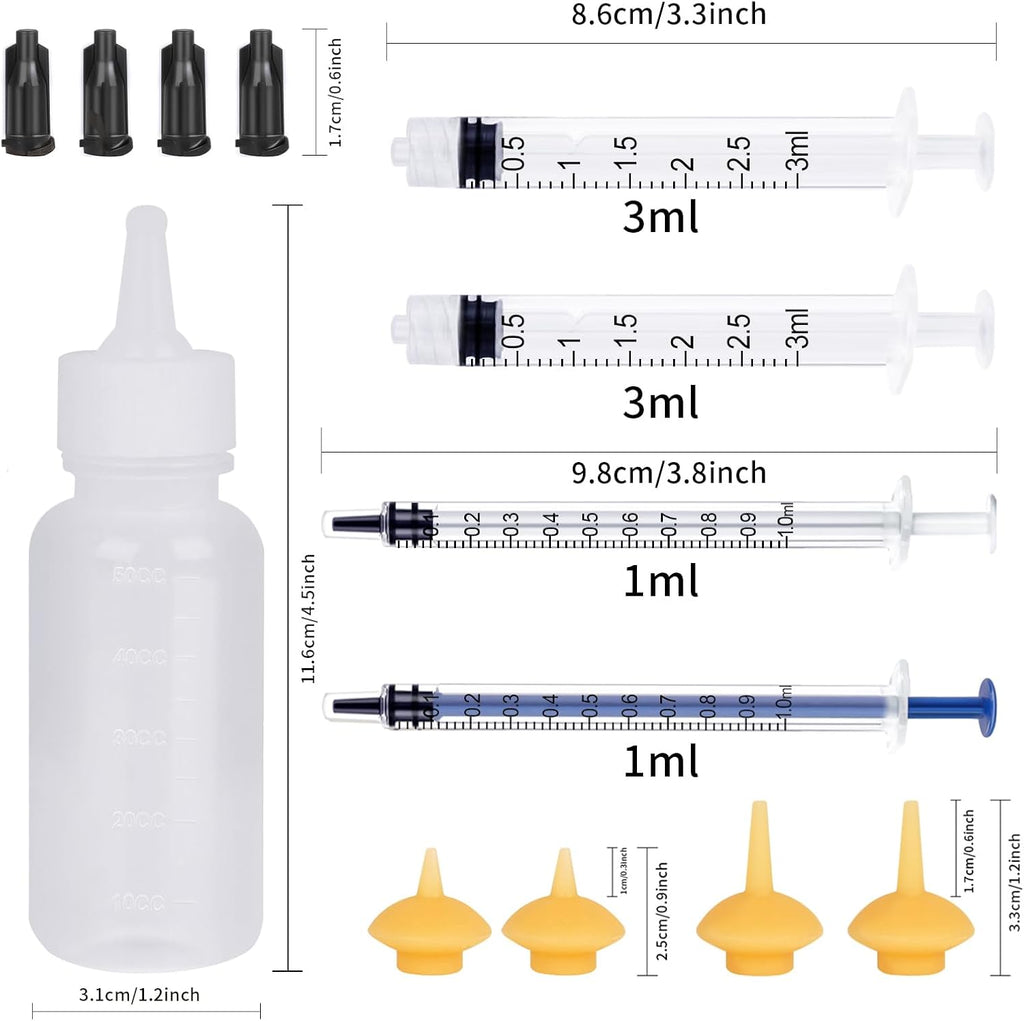 Xuanda small animal nursing kit showcasing precision syringes and pre-punched replacement nipples.
