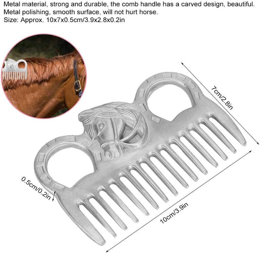 Close up of metal horse comb teeth