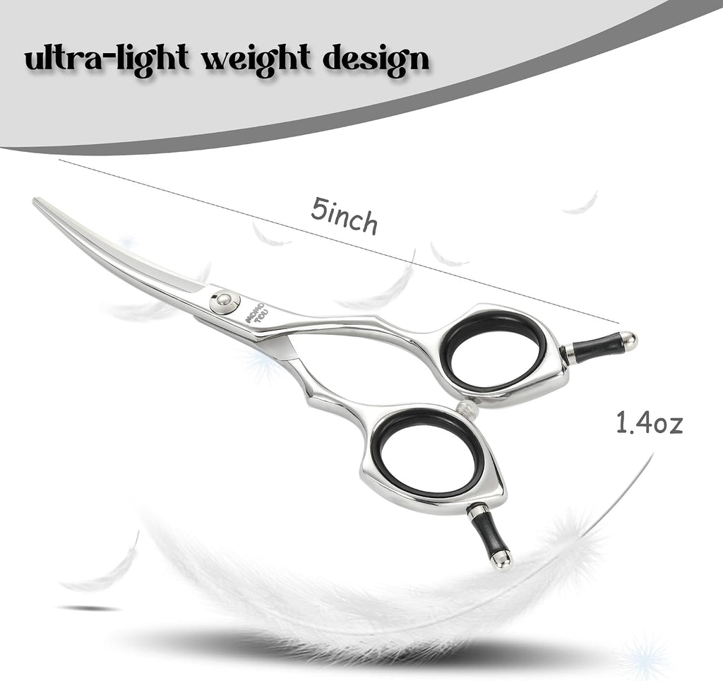 Hashimoto small curved pet shears highlighting the precise screw tension system