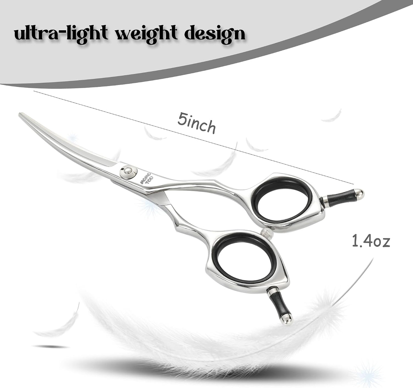 Hashimoto small curved pet shears highlighting the precise screw tension system