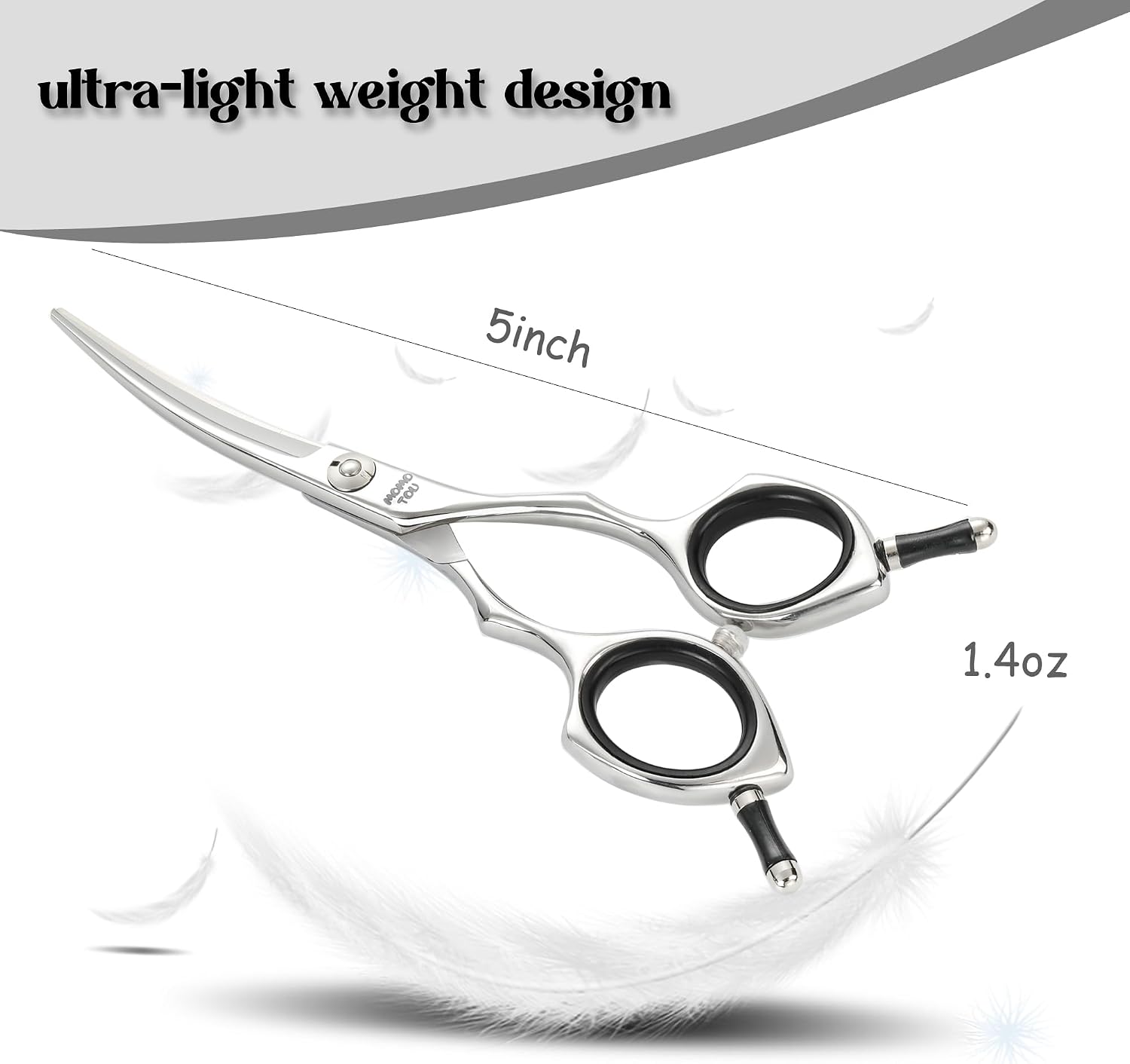 Hashimoto small curved pet shears highlighting the precise screw tension system