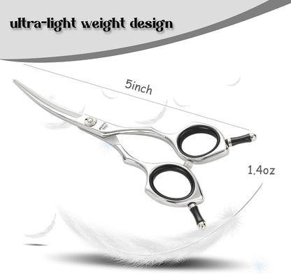 Hashimoto small curved pet shears highlighting the precise screw tension system