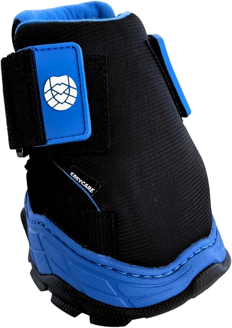 Side angle of Easyboot Rx2 therapeutic horse shoe showing the rockered rubber midsole