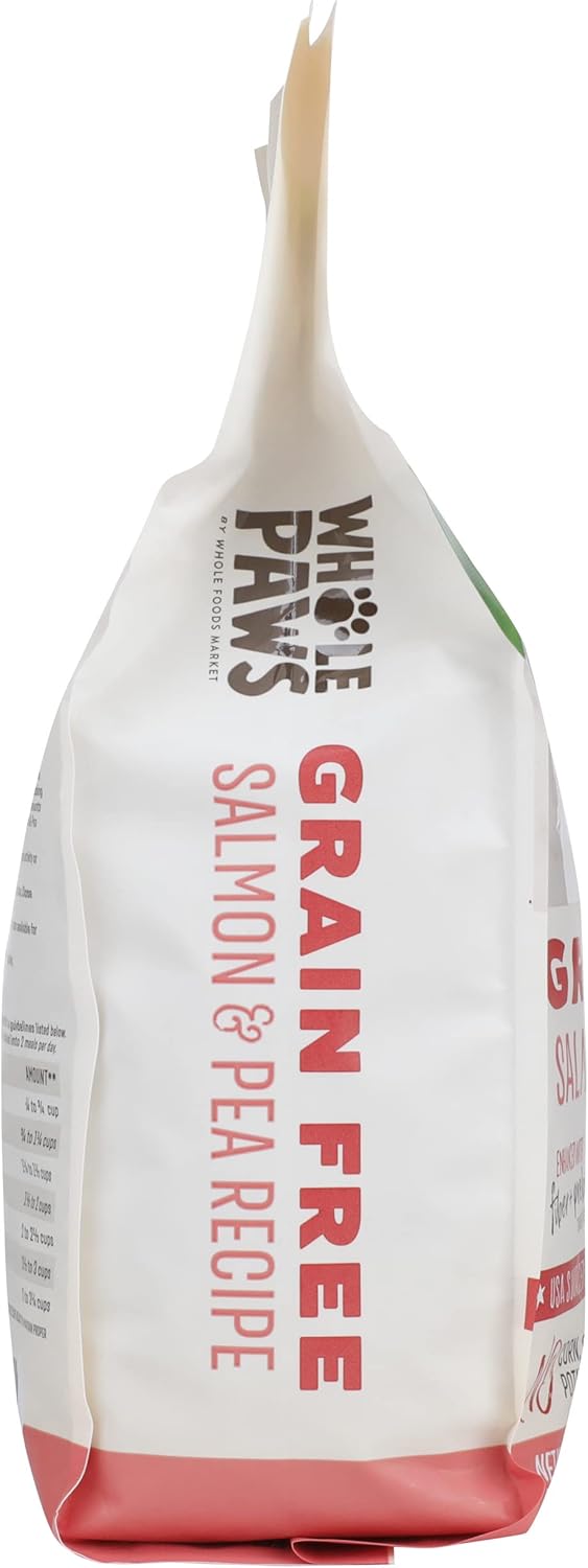 Whole Paws sensitive stomach salmon and pea dog food ingredient list panel