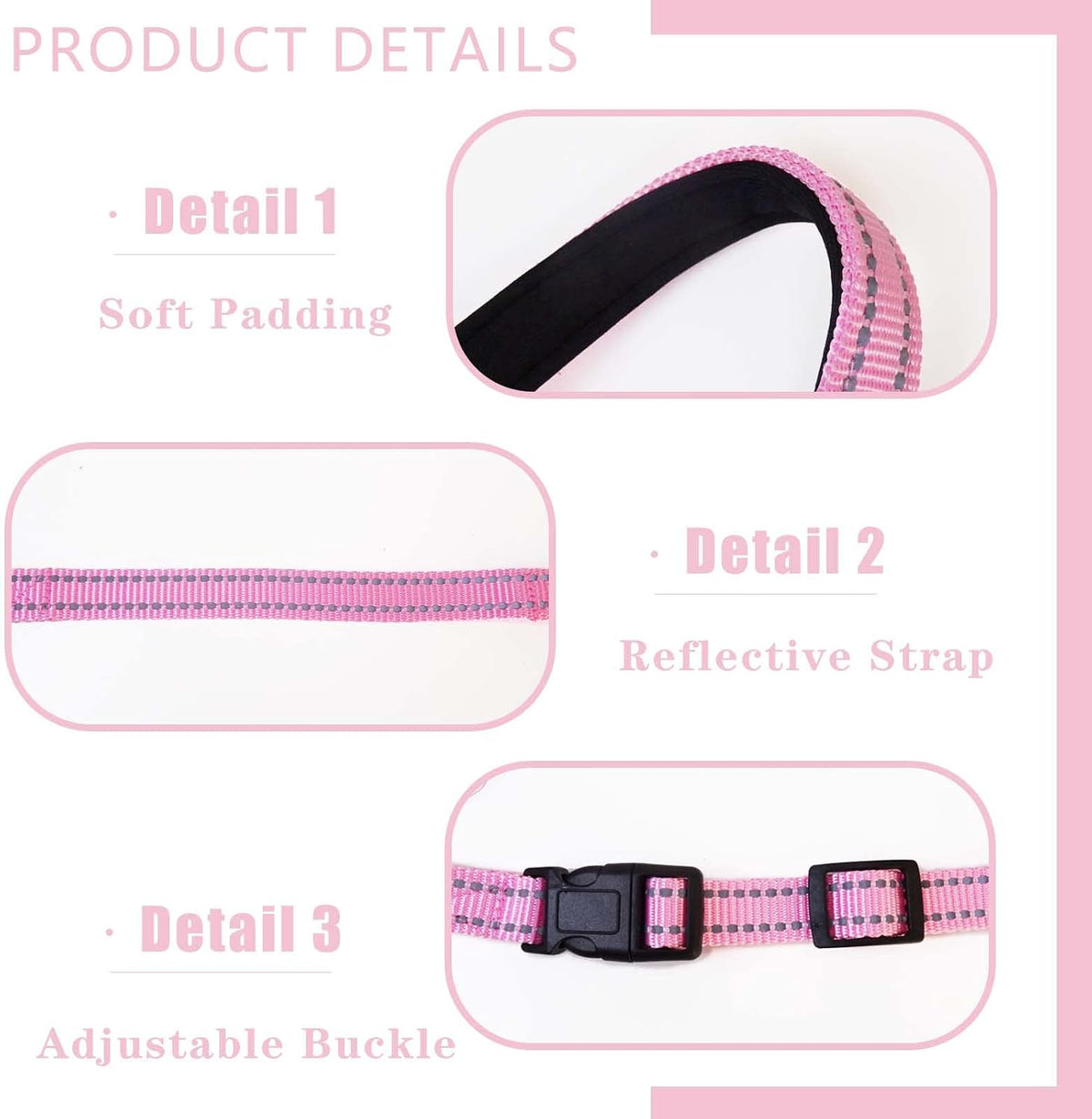 Pink adjustable dog head halter with padded nose strap