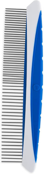 Ergonomic gray and yellow rubber-sheathed non-slip handle of JW dog comb