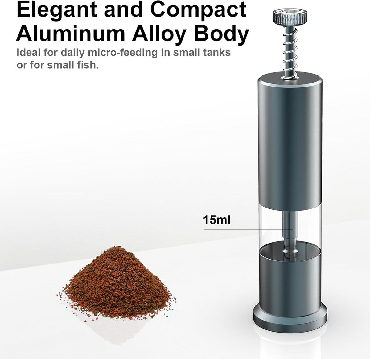 FZONE aluminum alloy minimalist fish feeder showcasing the sandblasted and anodized finish
