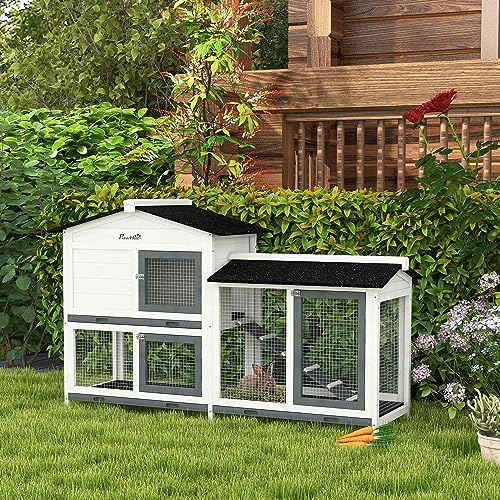 PawHut wooden bunny hutch side profile