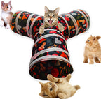 Three directional colorful cat play tunnel on living room floor