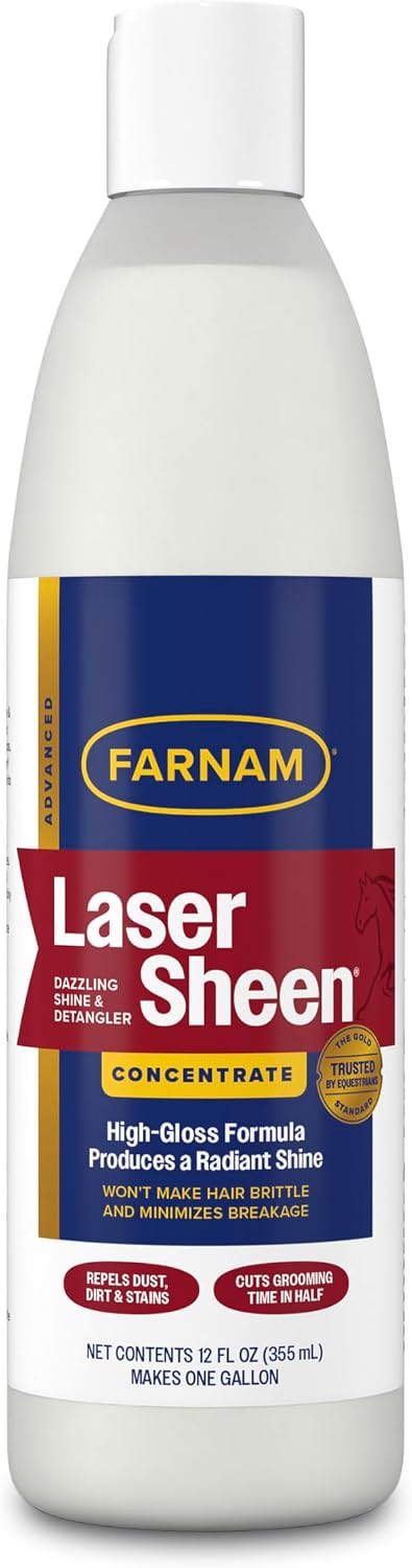 Farnam Laser Sheen Dazzling Shine and Detangler Concentrate front view bottle for premium horse grooming