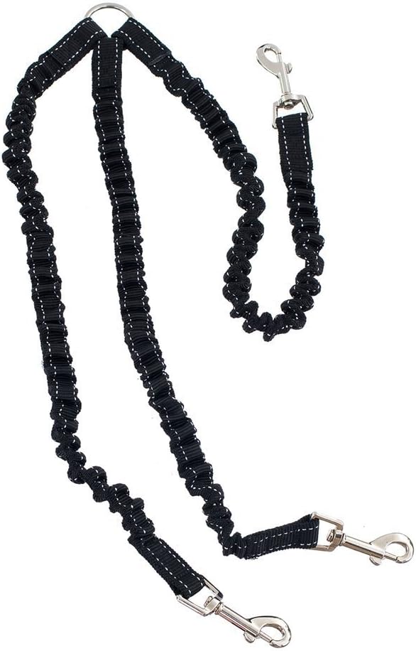 STGOOD triple dog leash coupler front view with three adjustable black nylon leads and metal clips