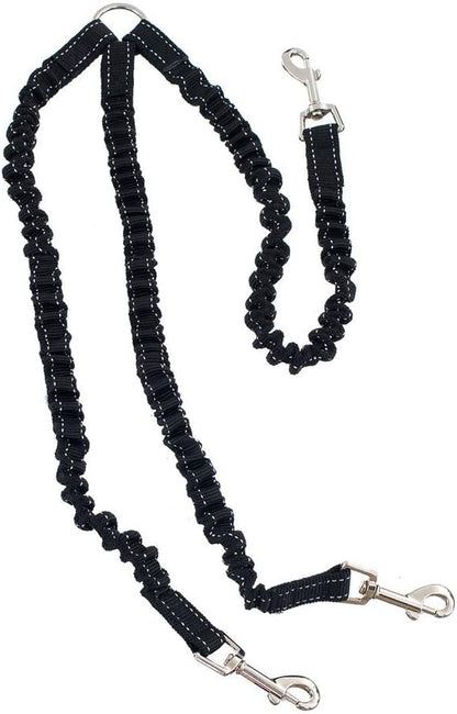 STGOOD triple dog leash coupler front view with three adjustable black nylon leads and metal clips