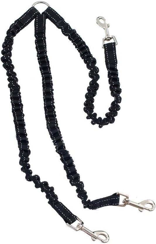 STGOOD triple dog leash coupler front view with three adjustable black nylon leads and metal clips