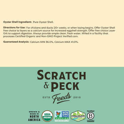 Scratch and Peck Feeds supplement pouch next to chicken coop