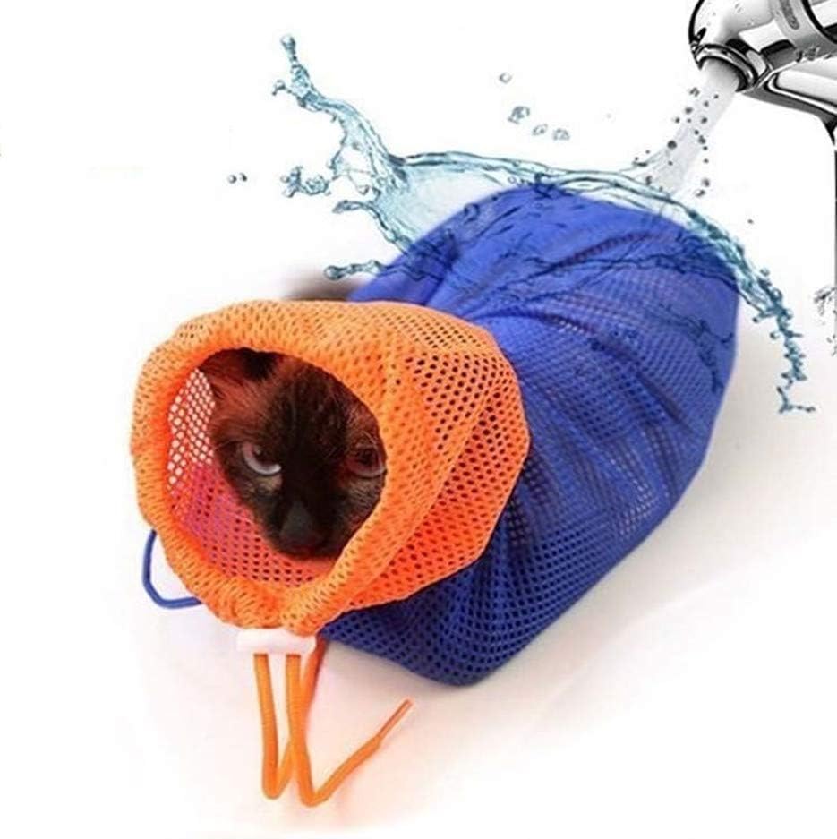 Famoore cat grooming bag front view in blue and orange
