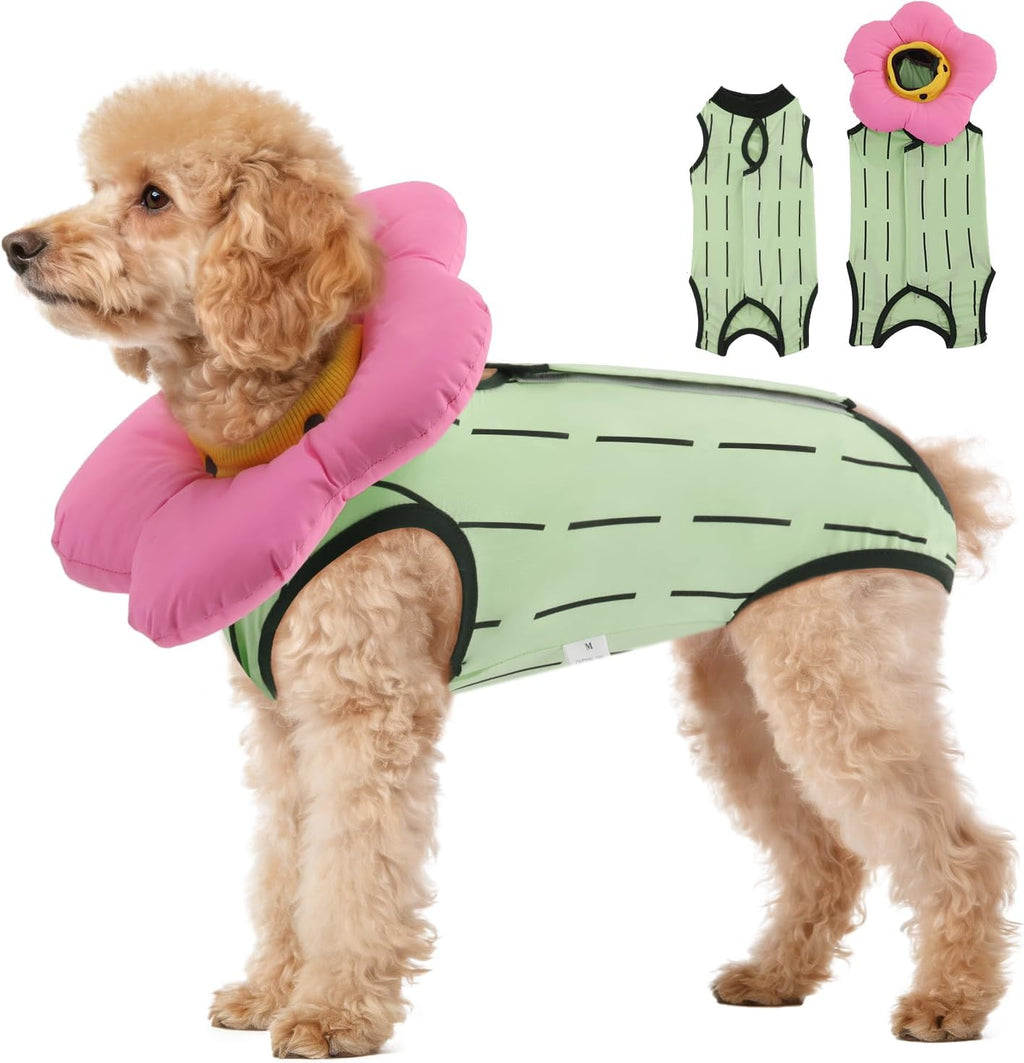 EMUST 2PCS Cat Recovery Suit and Cat Surgery Suit, Cute Cats Surgical Suit for Abdominal Wounds or Skin Diseases, Adjustable Flower Neck Cats Cone Collar Soft for 4-8lb(Green, M) - Image 11