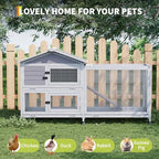 GarveeLife Rabbit Hutch with Weatherproof Asphalt Roof, Bunny Hutch with Wheels & Pull-Out Tray, Rabbit Cage Guinea Pig Cages for Small to Medium Animals, Indoor Outdoor Use, Grey - Image 7