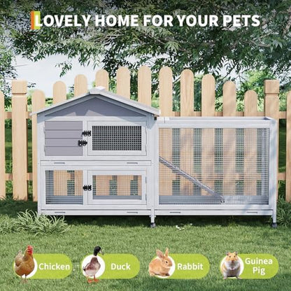 GarveeLife Rabbit Hutch with Weatherproof Asphalt Roof, Bunny Hutch with Wheels & Pull-Out Tray, Rabbit Cage Guinea Pig Cages for Small to Medium Animals, Indoor Outdoor Use, Grey - Image 7