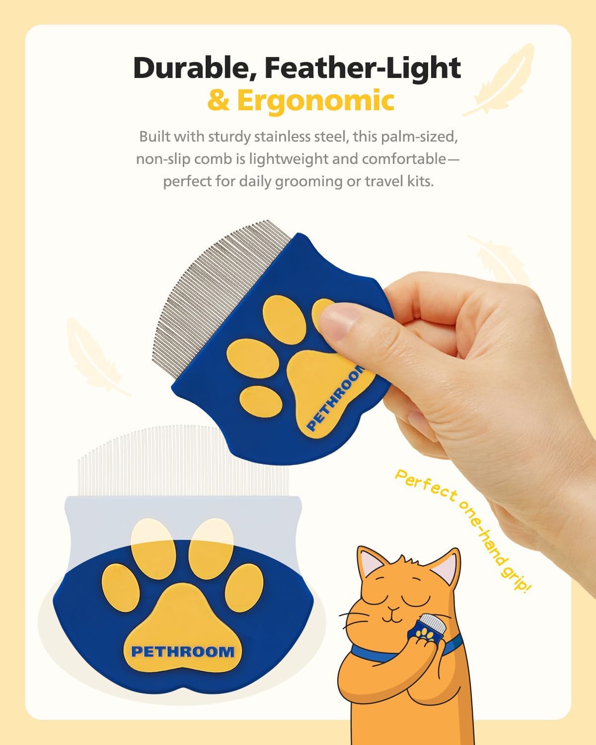 Compact Pethroom eye comb in a travel pet care kit