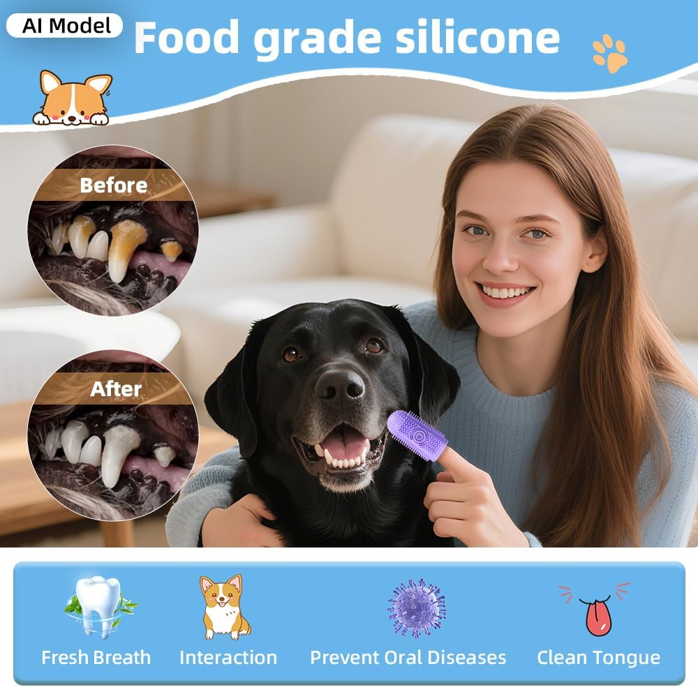 Detailed view of 360 degree silicone finger toothbrush bristles