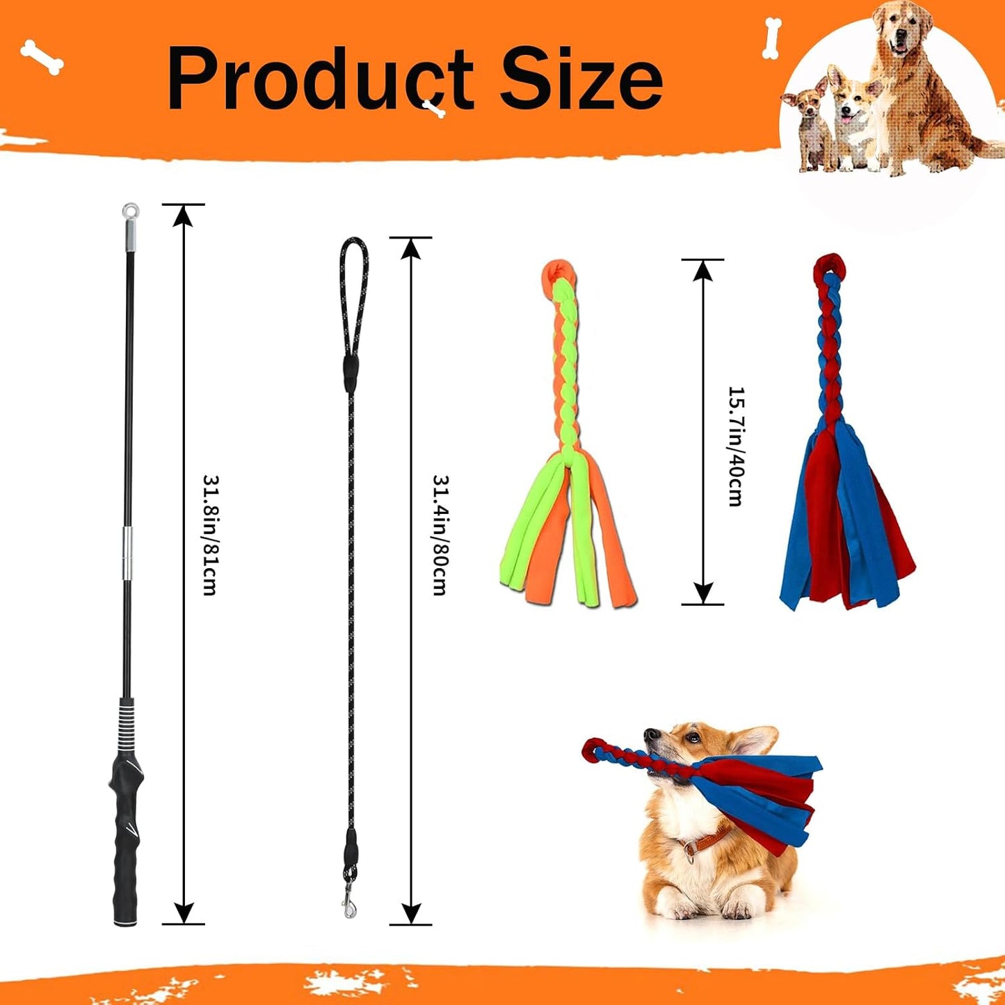 SYOOY dog exercise wand showing durable non stretch nylon cord attachment and loop setup.