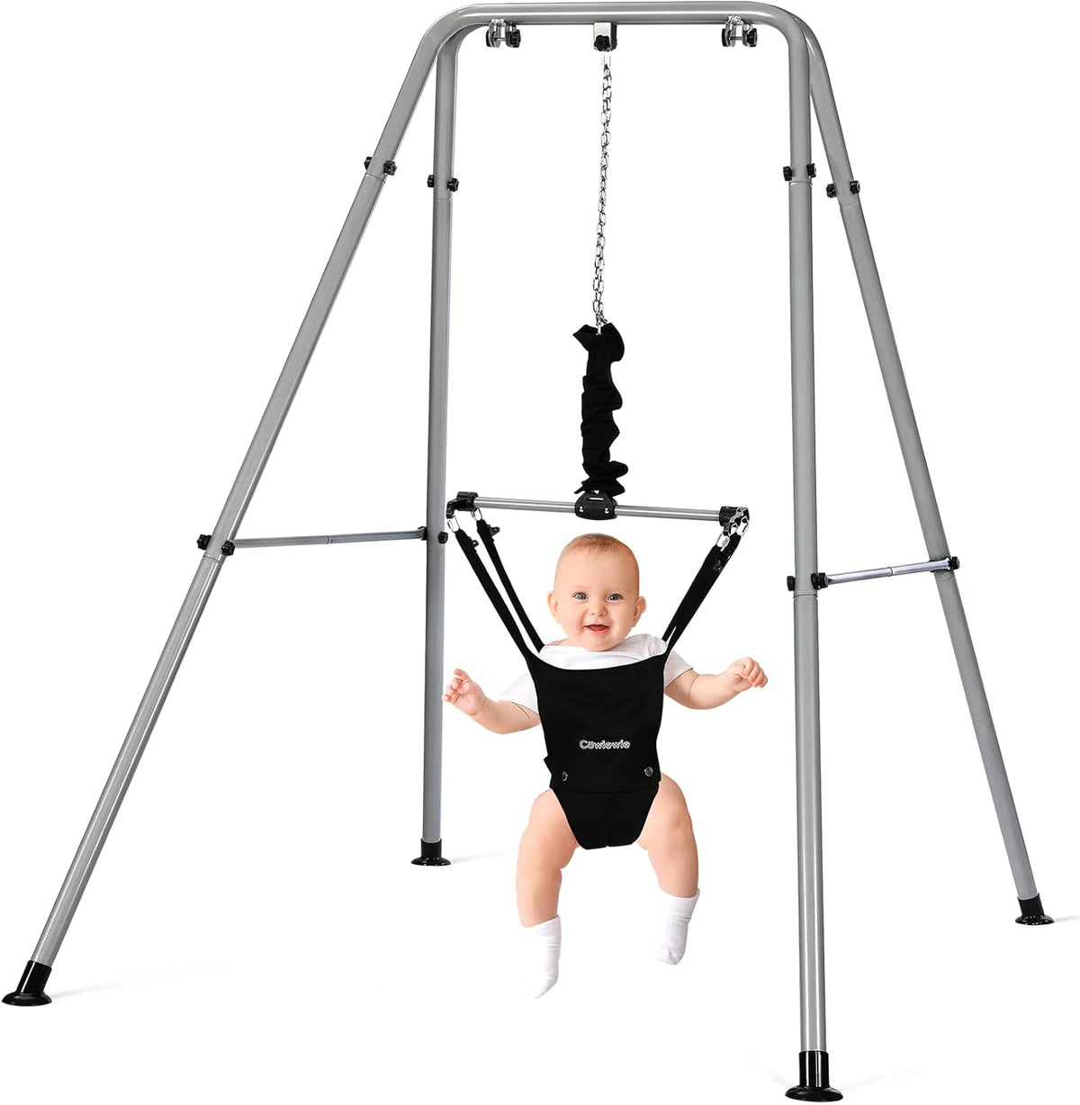 Cowiewie baby jumper exerciser front view with support stand