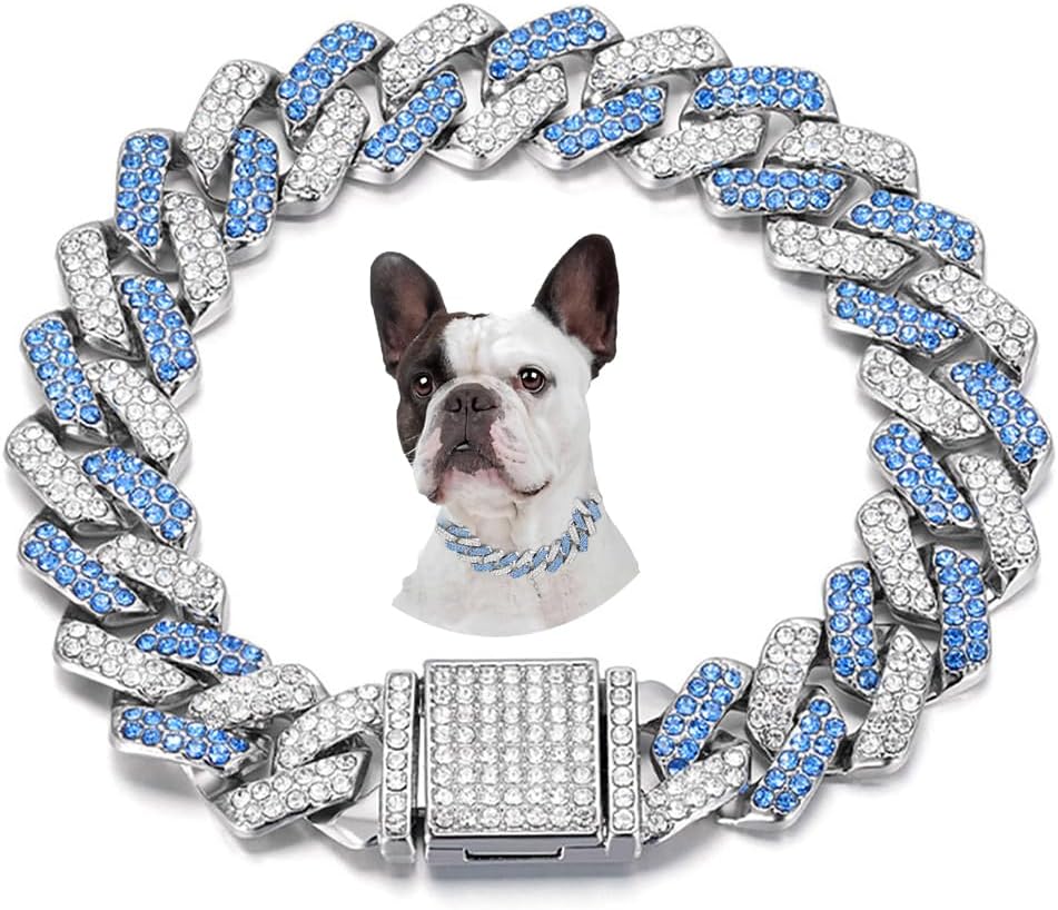 Pink Dog Necklace,Rhinestone Dog Chain Necklace Bling Diamond Cuban Link Dog chainCollars Glitter Puppy Necklace for Dogs xs Small Medium Large Pet 8in - Image 9