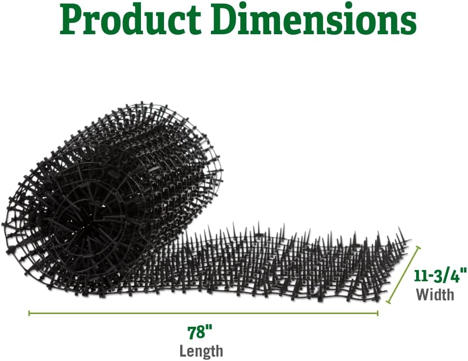 Close-up view of flexible plastic prickets on animal deterrent mat