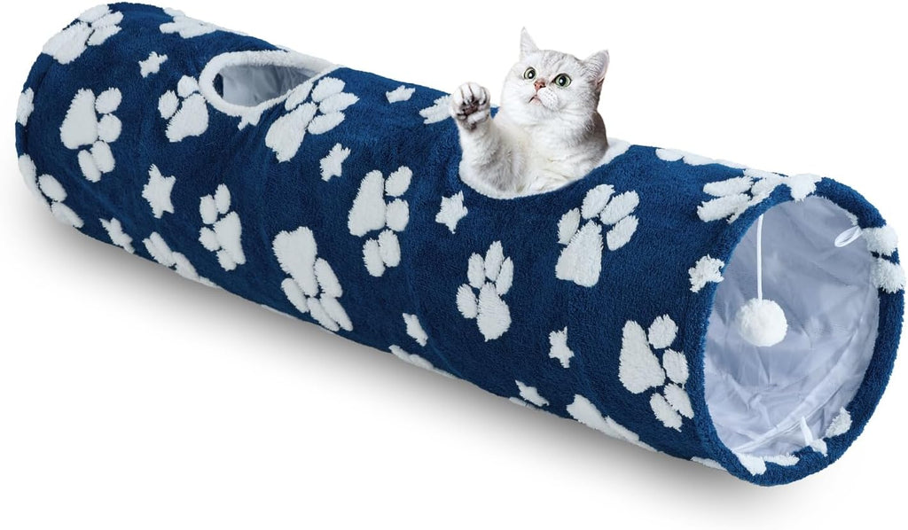 Bubble Cat Tunnel for Indoor Cats, Round Peekaboo Cave Toy with Dangling Balls, Donut Tunnel Bed with Circle Mat for Puppy Kitten Rabbit, Cream White - Image 9