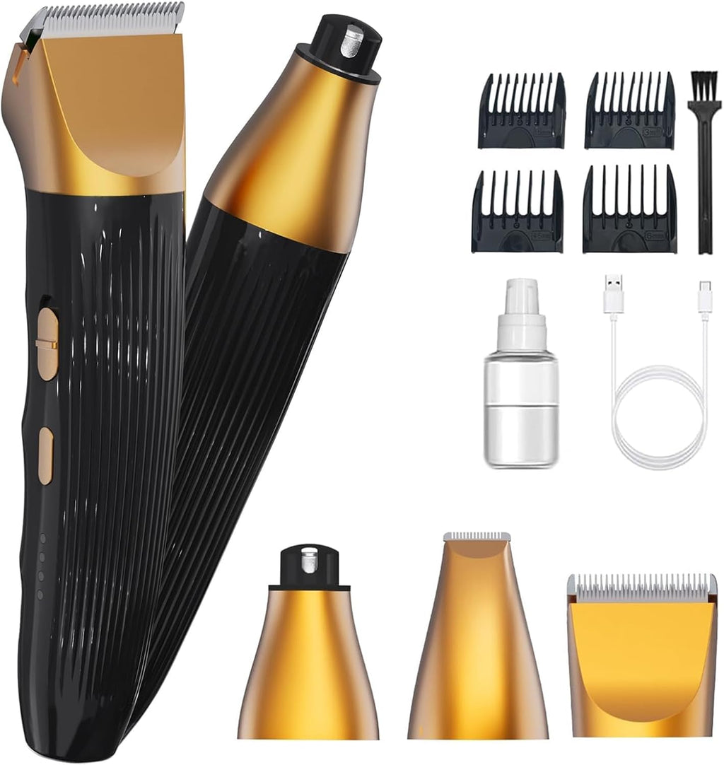 Complete Jaojcoe pet trimmer accessories kit including cleaning brush and blade maintenance oil
