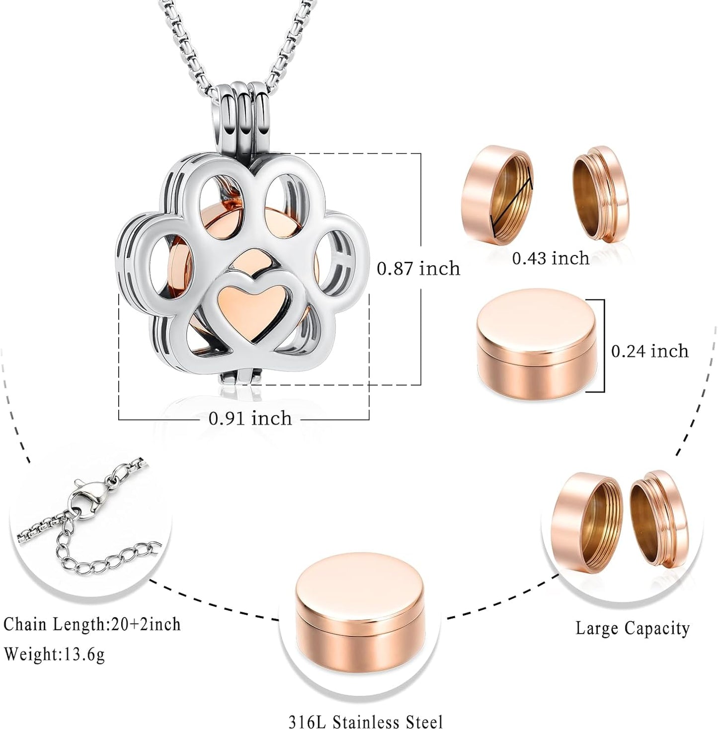 Stainless steel paw print memorial locket pendant