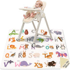 CAVWVTYU high chair splat mat front view showing the full 51 inch colorful animal alphabet pattern layout