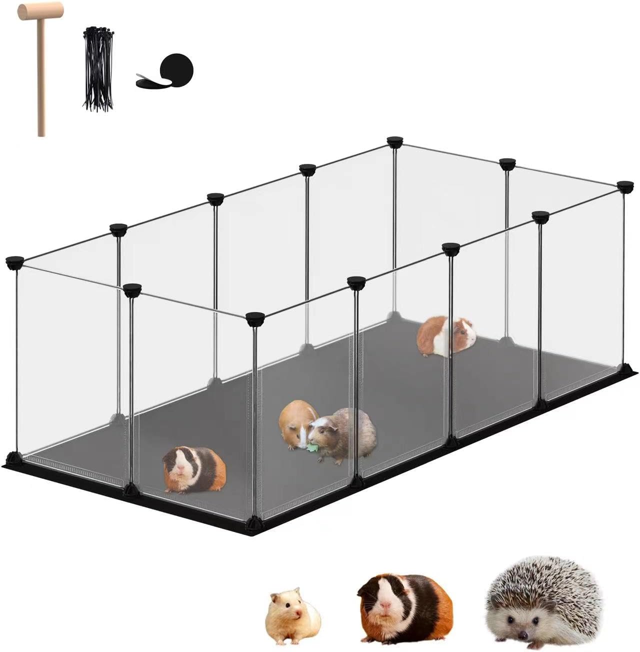 Small Animal Playpen, Guinea Pig Cages with Waterproof Mat, 12 Panels Pet Playpen for Hamsters, Hedgehog, Indoor Outdoor Plastic Fence, 48.5 x 24.8 x 16.1 inches - Image 1