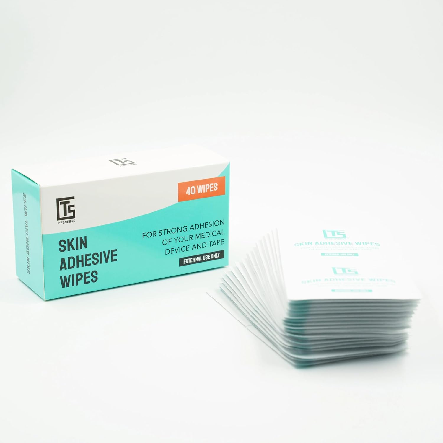 Type Strong Skin Prep Adhesive Wipes 40 Pack front view box for diabetic sensors.