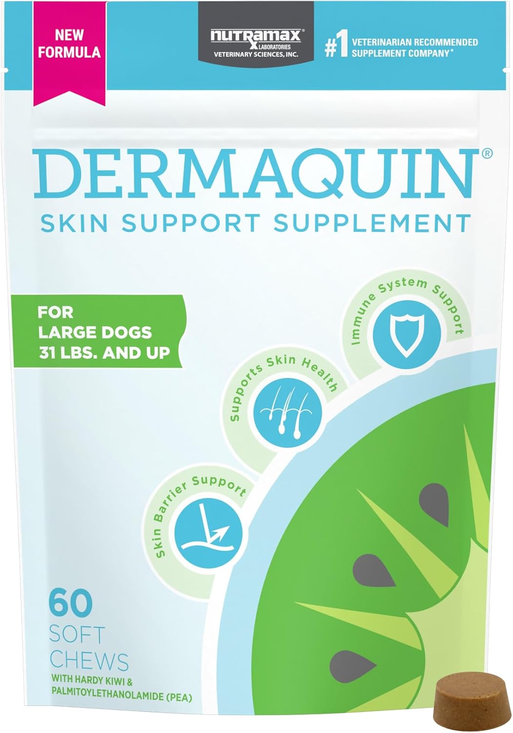 Nutramax Dermaquin Skin Support Supplement for Small to Medium Dogs and Cats, Supports Healthy Response to Allergens, with Hardy Kiwi, Omega-3s, and More, Tasty Soft Chews, 60 Count - Image 9
