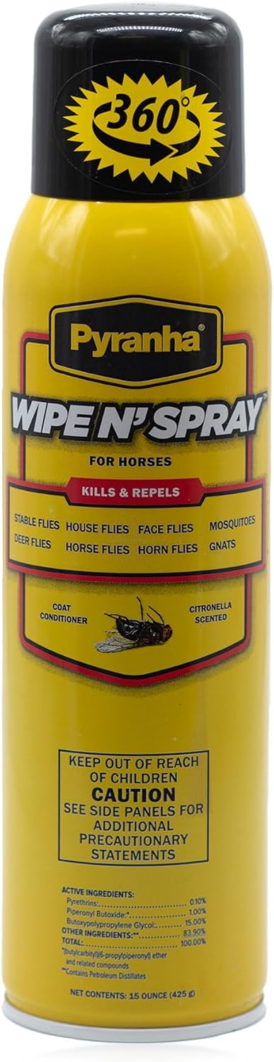 PYRANHA Wipe N' Spray for Horses - Oil-Based Long Lasting Fly Control Repels Horn, Deer, Horse, House, Stable, & Face Flies, Ticks, Mites, Mosquitoes, Gnats & Lice, 1 Gallon - Image 9